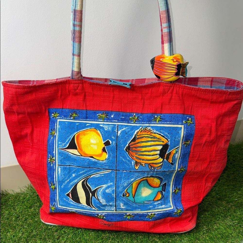 Anne Ormsby Beach Colorful Fish Print Tote Bag
